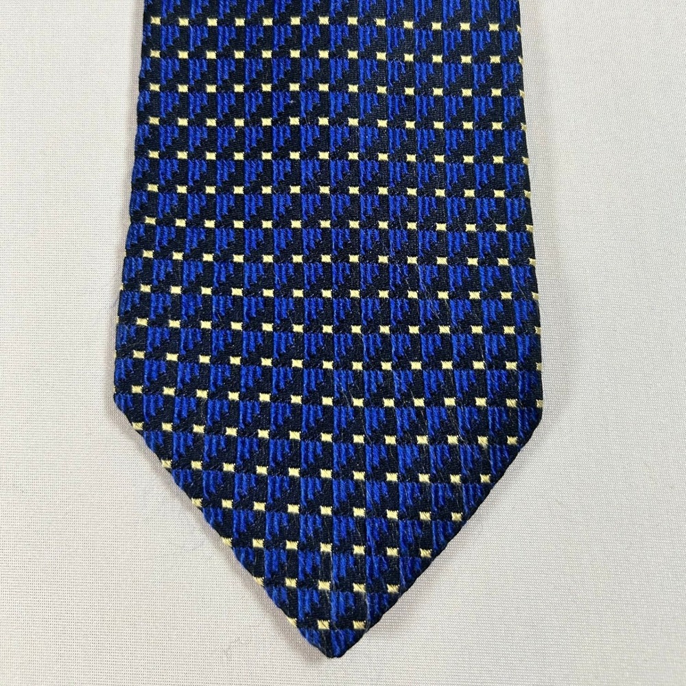 Robert Talbott Tie Mens Blue Yellow Geometric 100% Silk Hand Sewn USA